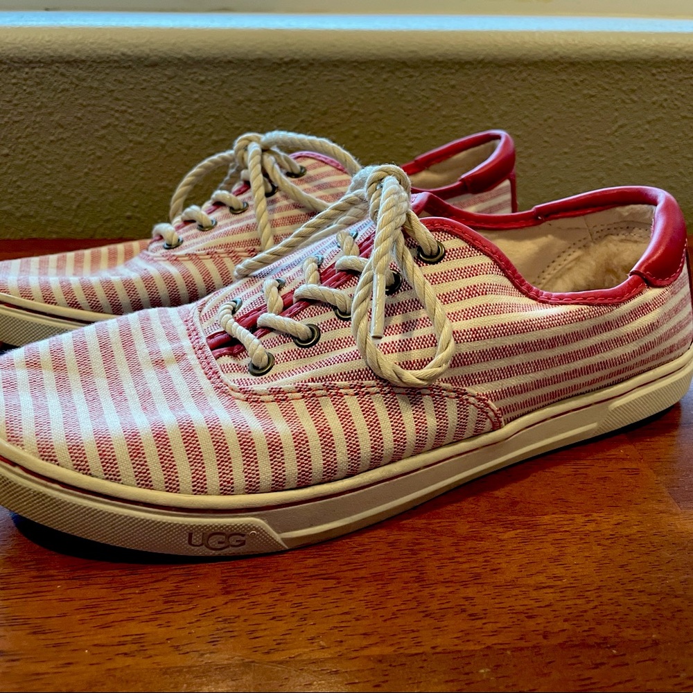 UGG Women’s Size 8.5 Canvas Red & Cream Striped Shoes